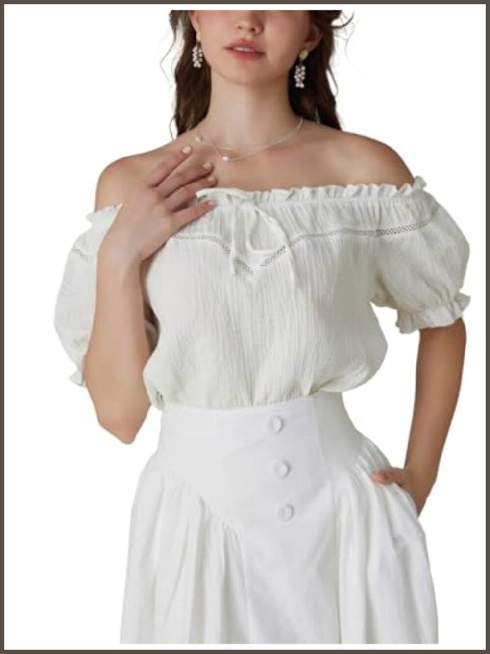 Women's Cotton Peasant Blouse Off Shoulder Puff Sleeve Summer Top